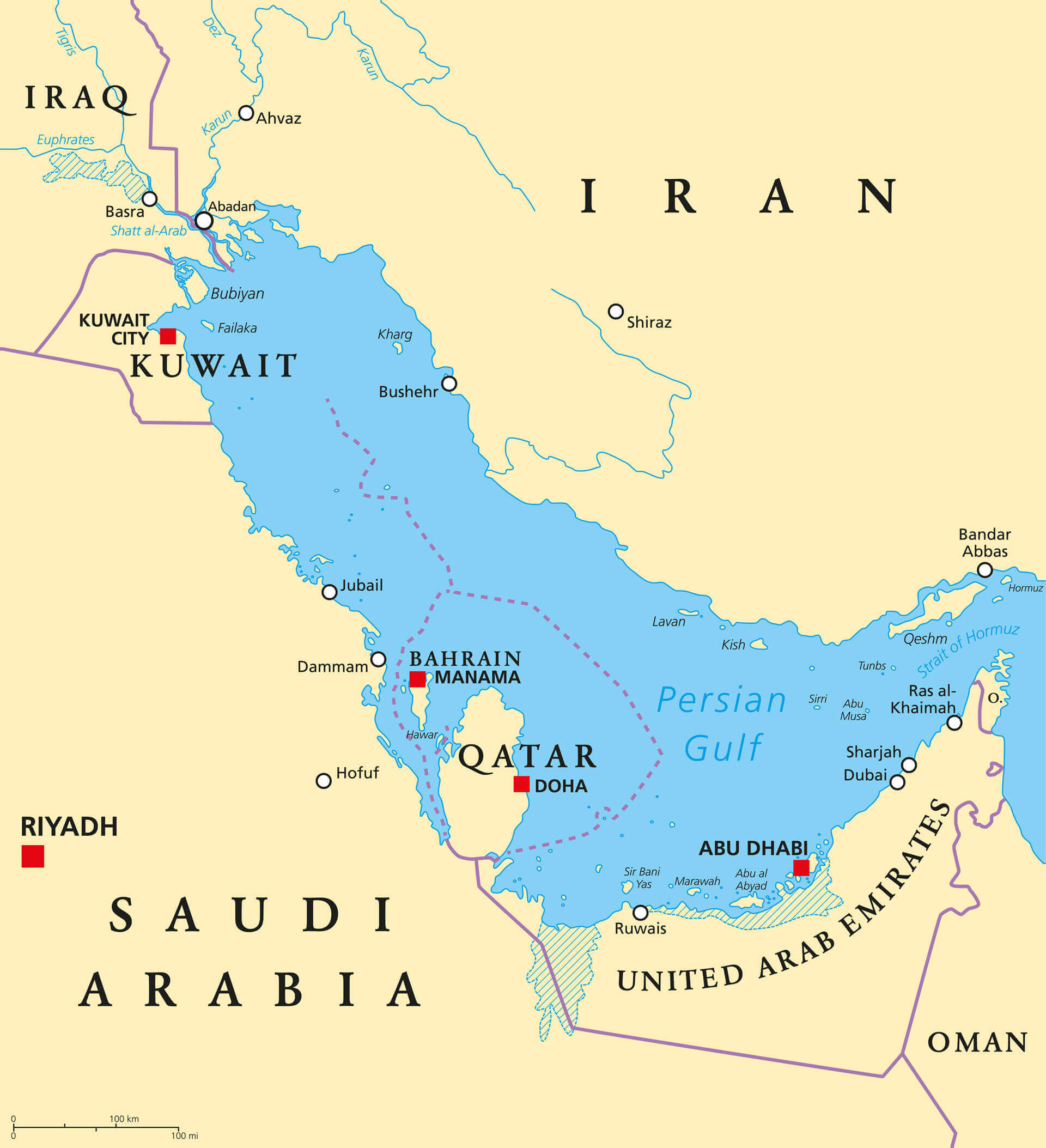Korfez Bolgesi Ulkeleri Katar ile Siyasi Haritasi